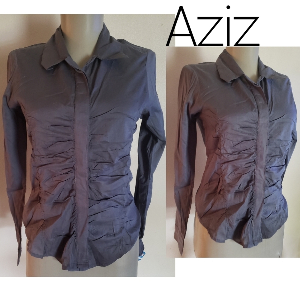Aziz gray ruched front top. Sz Sm
